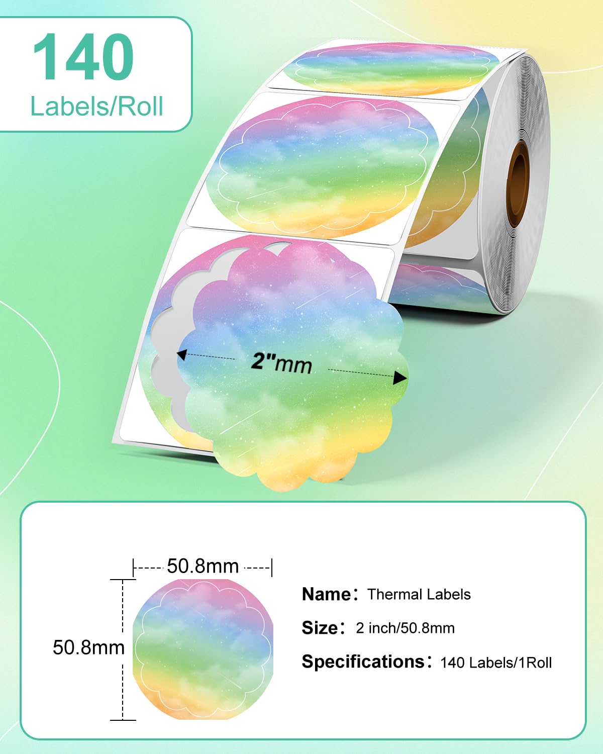 Round Sticker Label Compatible with M100/M110/M120/M260/M220/M150, 1.96" x 1.96"(50x50 mm), Thermal Circle Gradient Color Label for Logo/Gift Labels/Thank You Label/,140 Labels/Roll