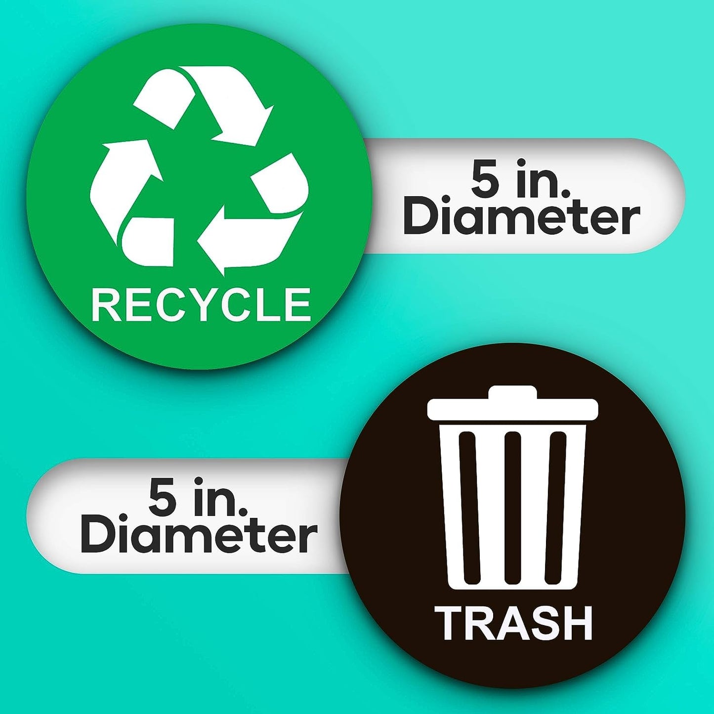 Recycle Sticker for Trash Bins - Perfect Recycling Stickers for Trash Can - 2 Pack - 5" by 5" Decal Logo - Ideal Label Sign for Home or Office Refuse Bin - Suitable for Indoor/Outdoor use Green, Black