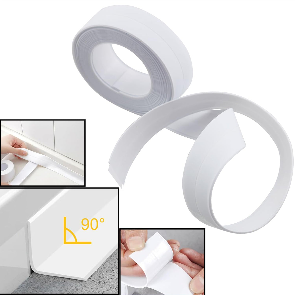 Self Adhesive Sealing Tape 2 Rolls Toilet Base Waterproof Seal Strip for Bathtubs Floors Wall Edges Multi Surface Gap Covering Material White 2.2cm x 10.5ft