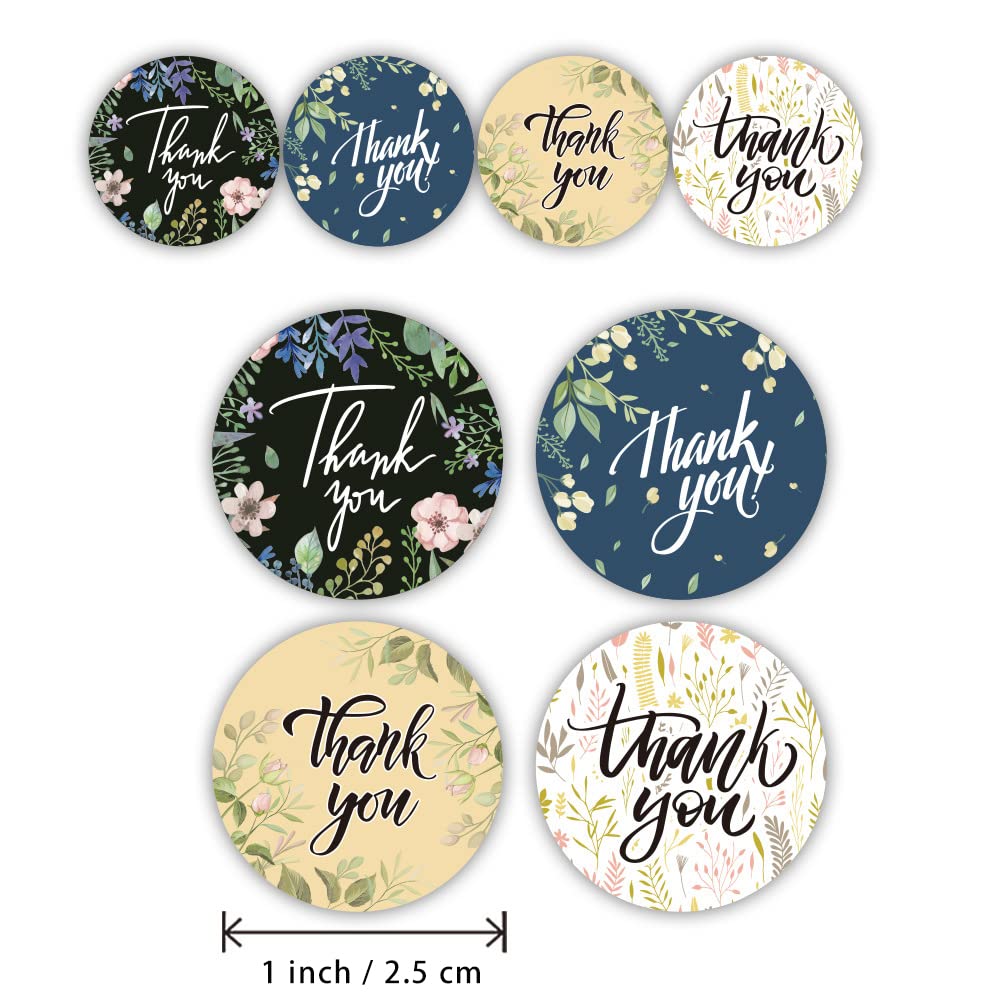 Thank You Sticker Roll, 500 Pcs Label Stickers for Small Business, Wedding Invitations, Party, Greeting Card, 1 inch,4 Flower Design 4 Flowers