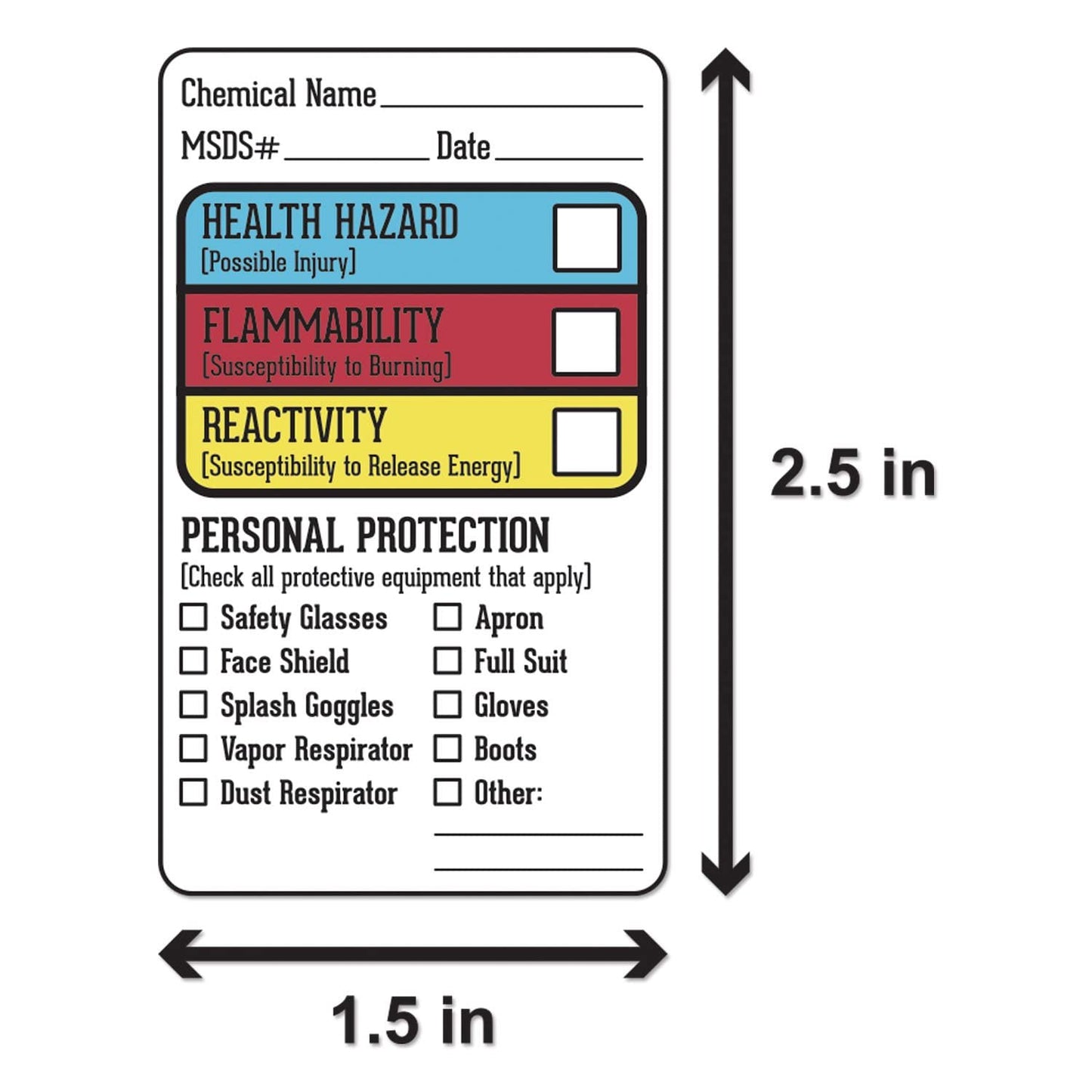 SDS Stickers/MSDS Stickers (1.5 x 2.5 inch, 300 Labels) Right to Know Labels for Chemical Safety - HMIG Chemical Identifying and Write-in, Strong Self-Adhesive 1 Roll