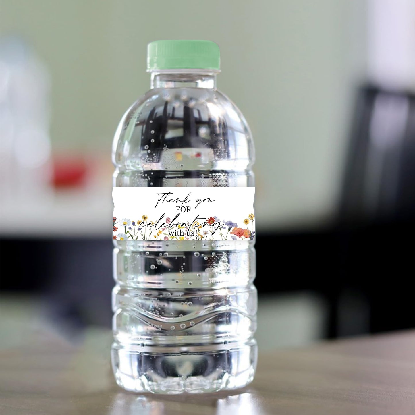 Water Bottle Labels, 50Pcs Thank You Flower Theme Waterproof Bottle Wraps Sticker for Graduation Wedding Birthday Bridal and Baby Shower 1.96x8.26in 5.10 Centimeters
