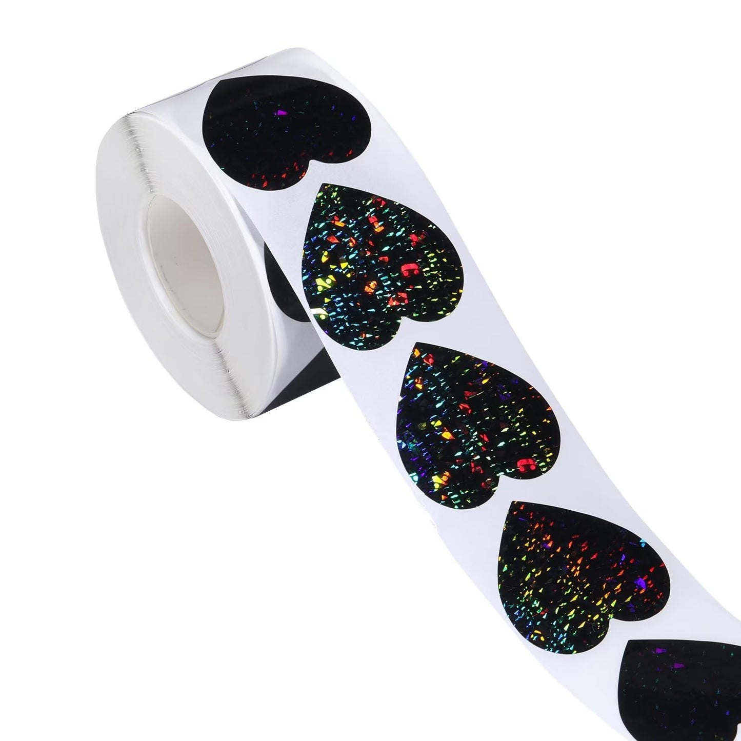 500pcs Glitter Black Heart Stickers 1.5 Inch Self Adhesive Labels for Valentine's Day, Party Decoration, 1 Roll (Black)