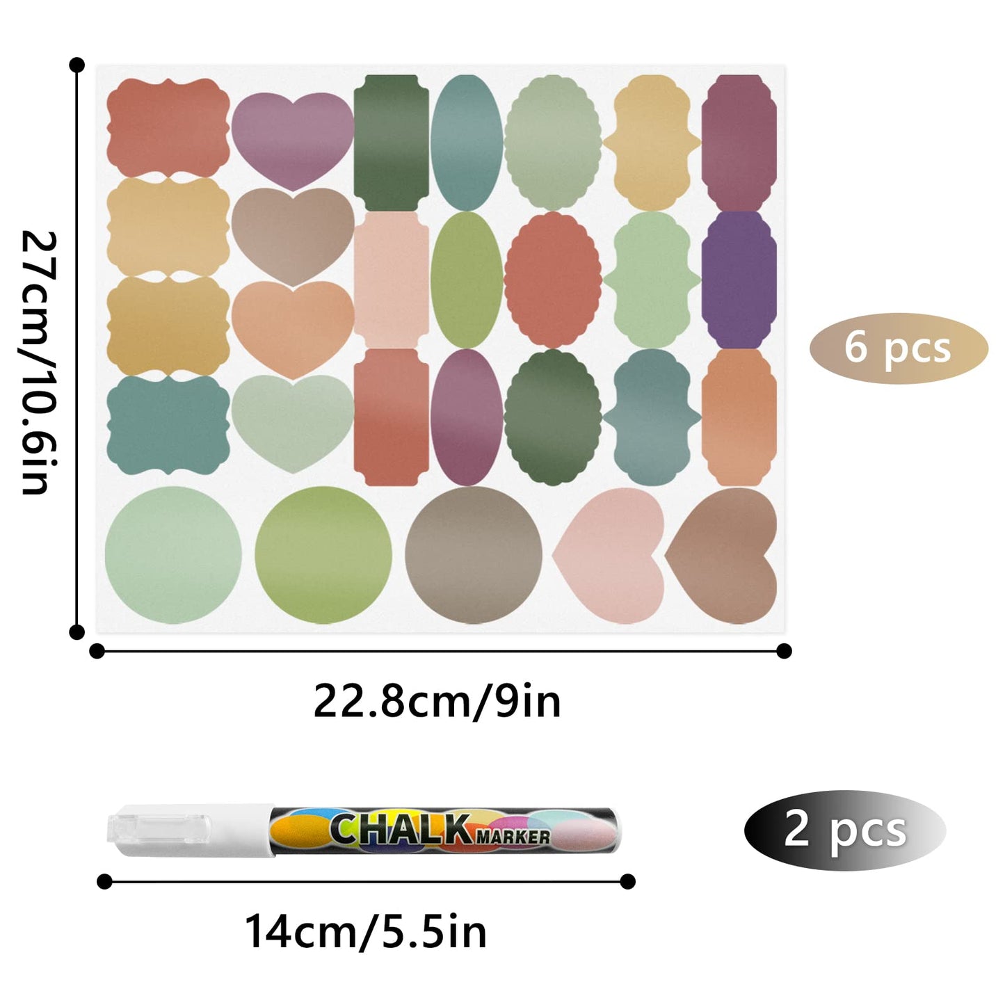 Linkidea 168Pcs Fancy Shape Colored Label Stickers, Colored Mason Jar Small Sticker Labels with Whiteboard Pen for Spice Jars, Essential Oil Bottles, Food Containers, Storage Bins (2" x 1")
