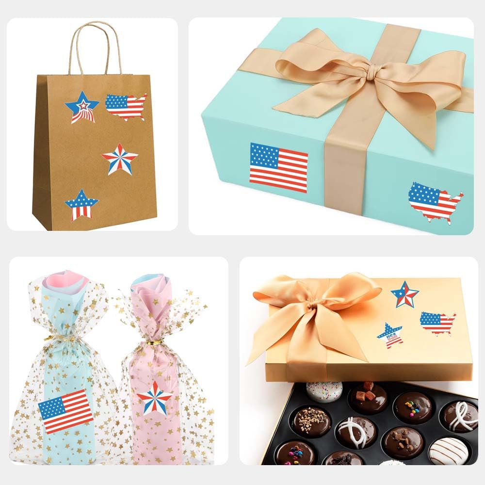 500 Pcs Patriotic Stickers - US Flag, Star Labels for 4th of July, Memorial Day, Fourth of July - Red White and Blue Decorations for Envelopes, Cards, Gifts, Party