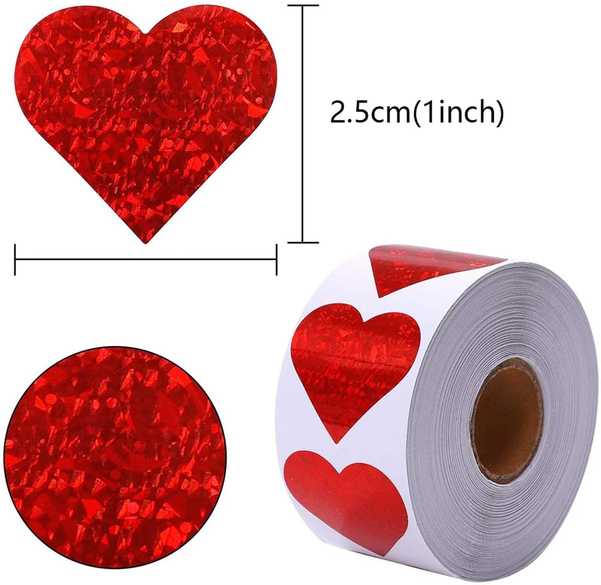500PCS Valentine's Day Heart Stickers Red Sparkle Love Heart Roll Stickers Valentine's Day Decoration Round Labels Heart Shape Scrapbooking Adhesive Stickers for Valentine's Day Wedding Gift Decor