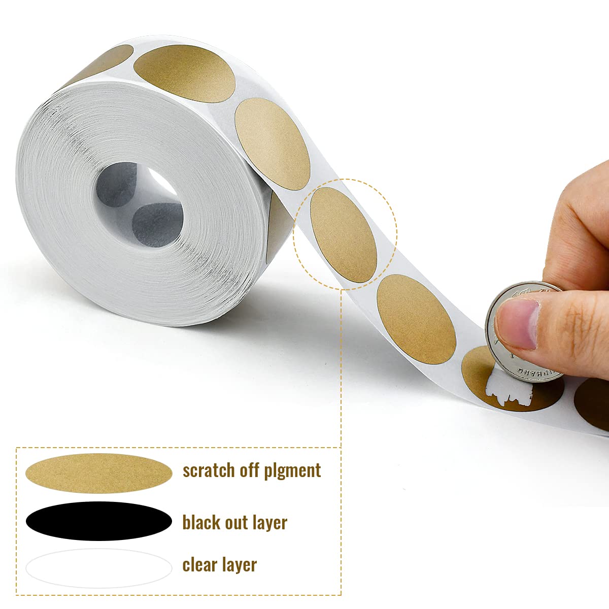 1 Roll 1000 Pcs 1" Round Scratch Off Stickers Labels Self Adhesive Labels for Lottery Tickets DIY, Raffle Ticket Games Creating (Golden) Golden