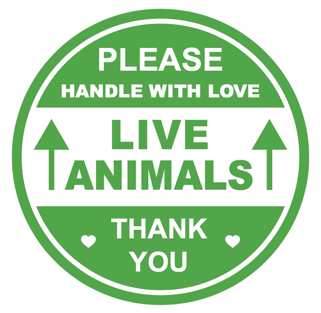 2 inch 300 PCS Green Live Animals Handle with Love Labels Stickers Shipping Mailing Cartons Envelops Adhesive Labels