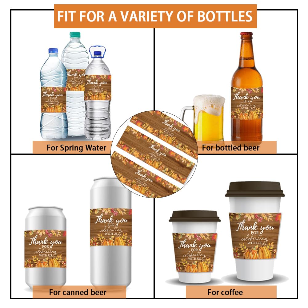 PH PandaHall 30pcs Water Bottle Labels for Celebrating, Fall Leaves Adhesive Waterproof Bottle Wraps Autumn Bottle Stickers Bottle Labels for Halloween Thanksgiving Wedding Birthday Party Anniversary