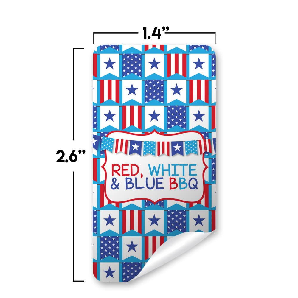 Red, White & Blue BBQ Party Mini Chocolate Candy Bar Sticker Wrappers, 45 1.4" x 2.6" Wrap Around Labels by Amanda Creation, Great for Party Favors