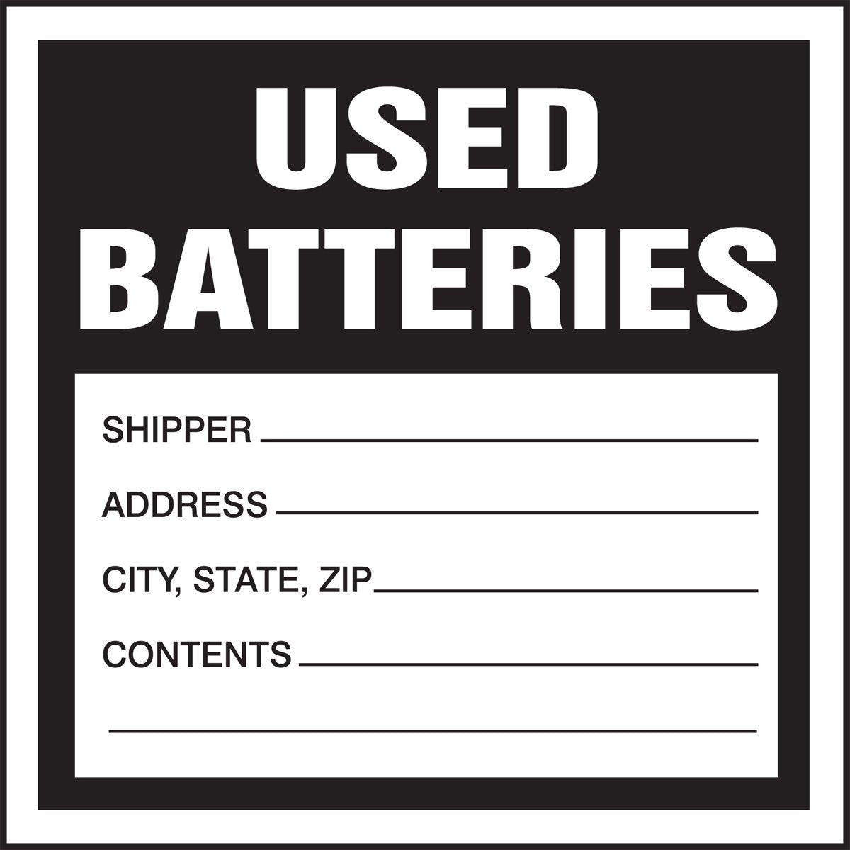 Accuform MHZW32PSC Adhesive Coated Hazardous Waste Label, Legend "Used Batteries", Paper, 4" x 4", Black on White (Pack of 100)
