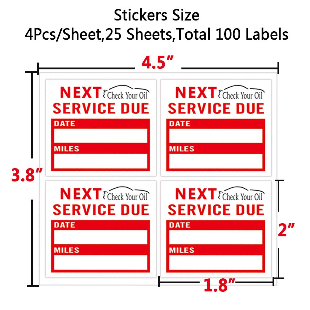Oil Change Service Due Reminder Stickers Check Your Oil Labels for Gas Stations 2X1.8 Inch,100 Adhesive Labels