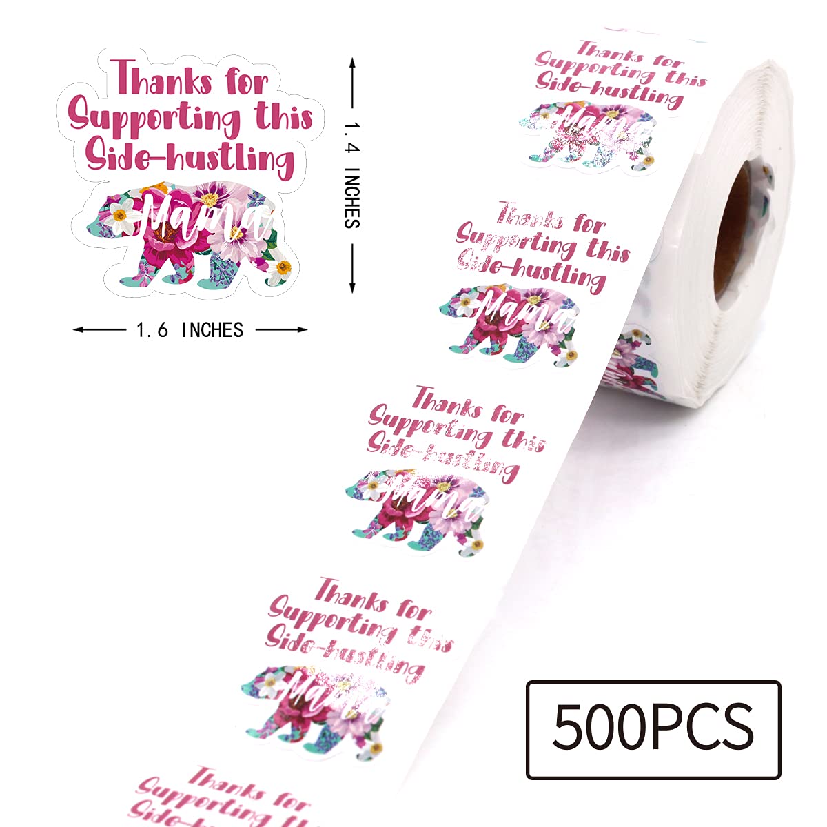 Littlefa 1.5” Thanks for Supporting This Side Husting Mama Stickers,Thank You Sticker,Bakeries Stickers,Small Business Sticker,Gift Bags Packaging 500 PCS