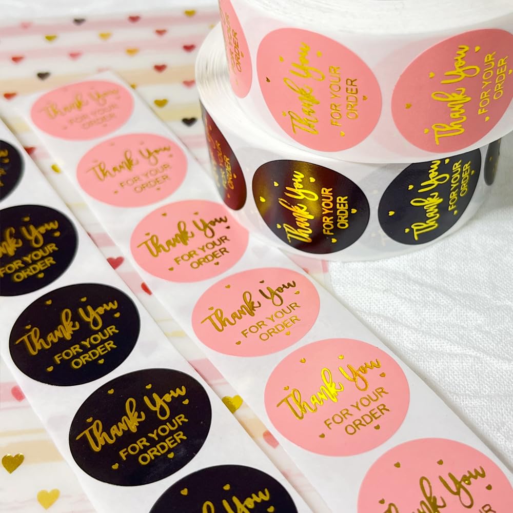 Thank You Stickers Small Business - 500Pcs 1inch Shipping Supplies, Elegant Labels for Supporting My Business Supplies Packing, Business, and Gifts Pink