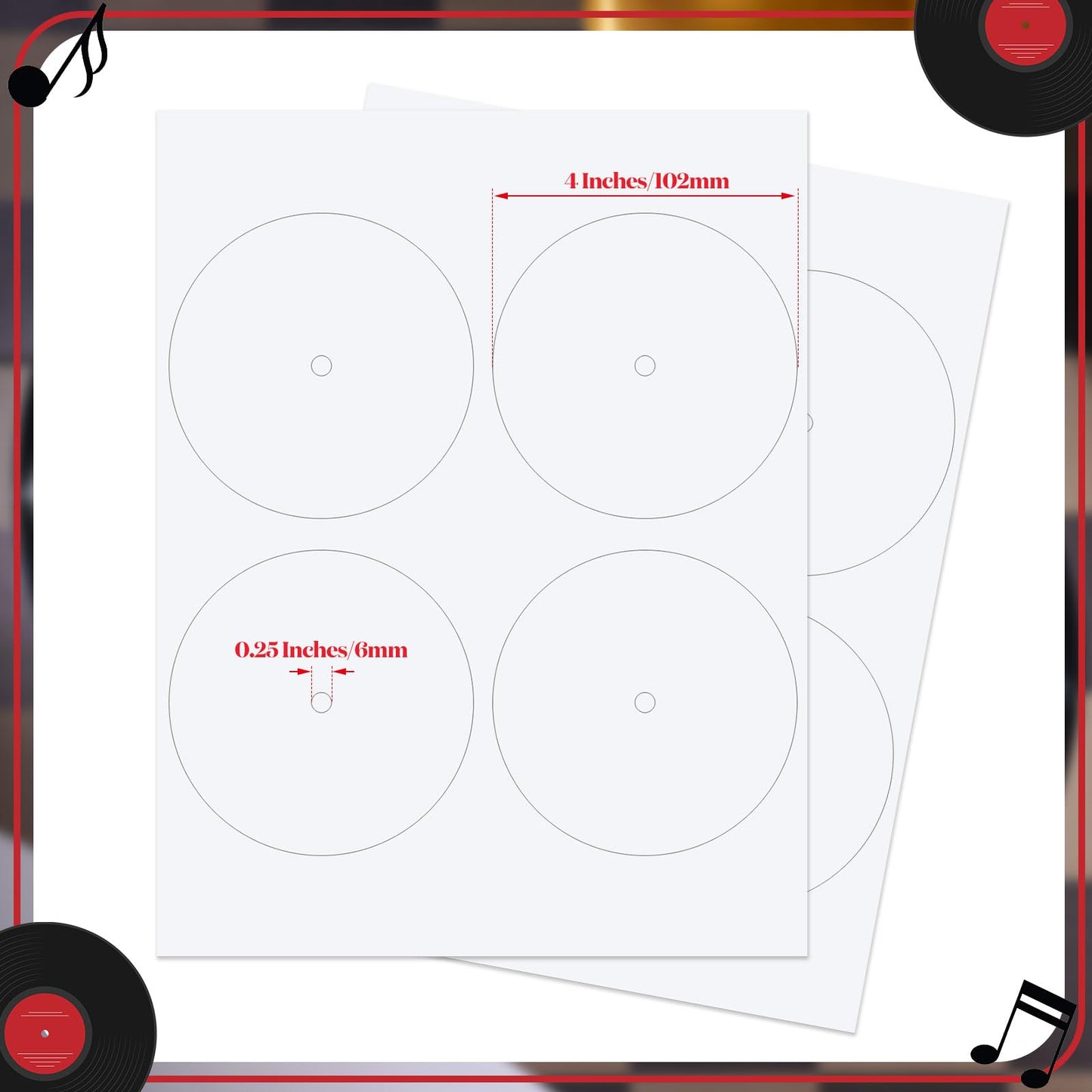 20 Sheets Vinyl Record Center Label with Hole for 12 Inch Long Playing Record 4 Inch Round Labels White Circle Stickers for Worn Damaged Replacement, 4 pcs Each, 80 Total