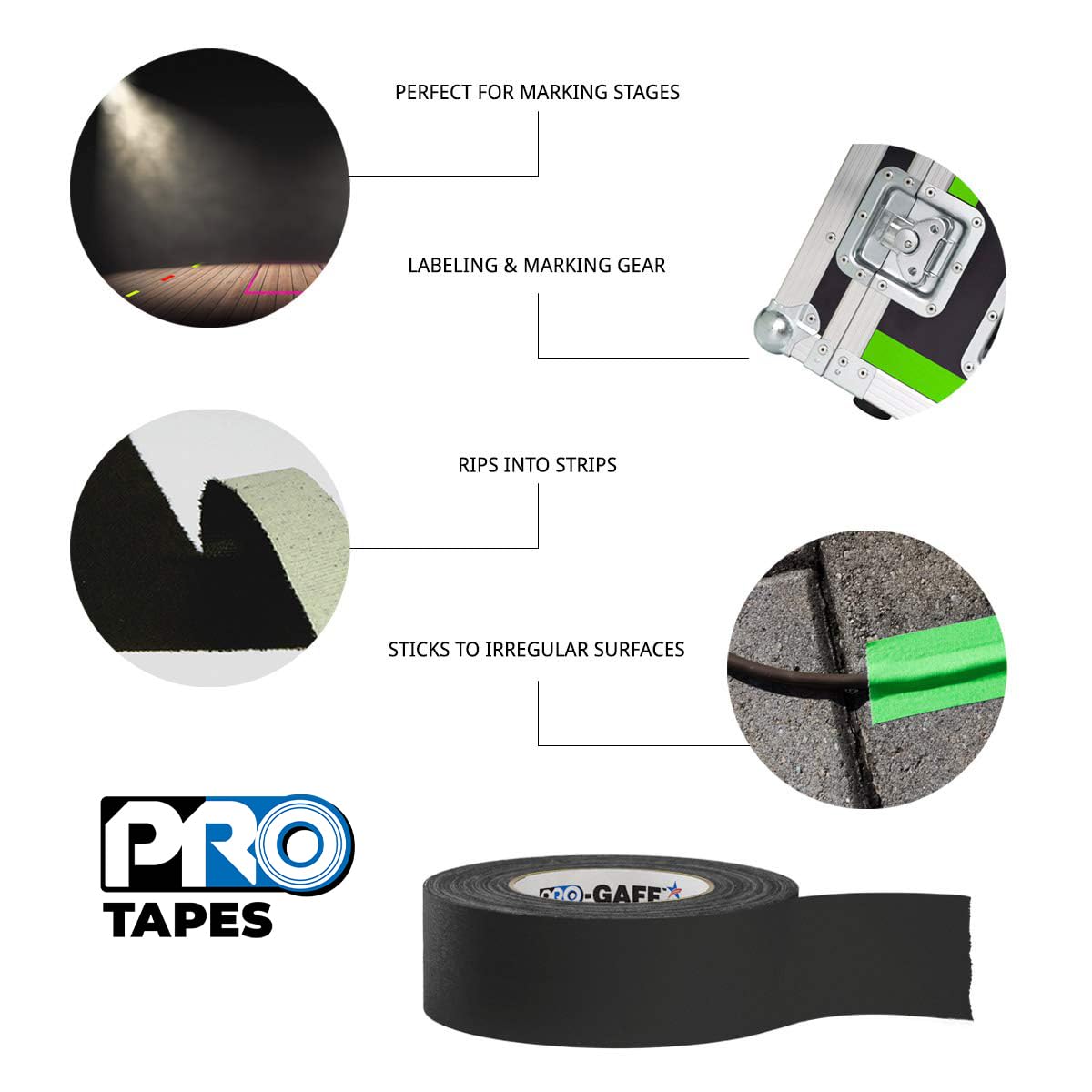 ProTapes Pro Gaff Premium Matte Cloth Gaffer's Tape With Rubber Adhesive, 11 mils Thick, 55 yds Length, 2" Width, Green (Pack of 1) 2" (Pack of 1)
