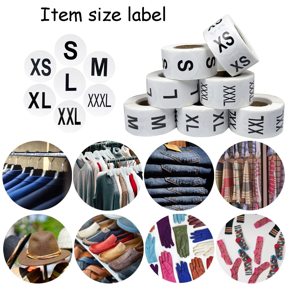 3500 Pcs Clothing Size Stickers, 1 Inch Round Self Adhesive, 7 Sizes XS-S-XXXL for T Shirts (Black) Black