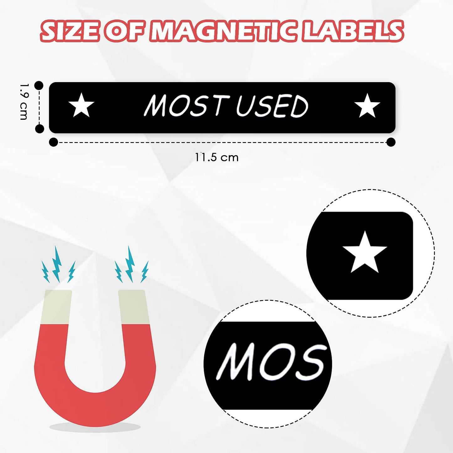Tenare Toolbox Organization Magnetic Labels - 66 Pcs Steel Tool Chest Drawer Labels (4.5x0.75) |Magnets, Quick & Easy Organizer | Fits All Brands, Cabinets & Tool Boxes(Black) Black