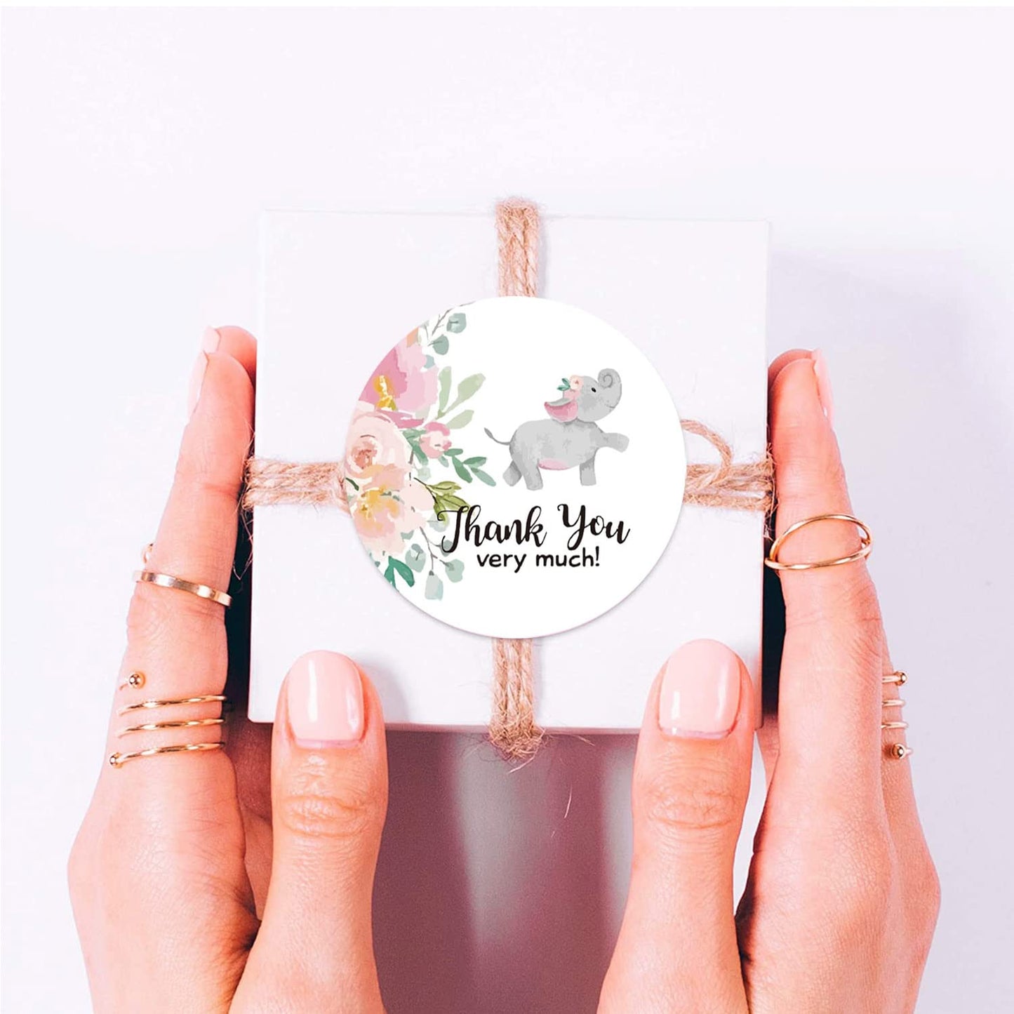 500Pcs Thank You Label Stickers Roll Cute Elephant Envelope Seals Stickers Adhesive 1inch Thank You Very Much for Help Support Round Labels Wrapping Paper for Gift Card Cookie Candy Bag Decor 8 Design G