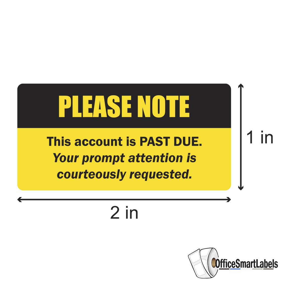 Account Past Due Stickers - 2 x 1 Inch Bright Yellow & Black Billing and Collection Reminder Stickers Overdue Sticker for Billing Statements AR Accounting Invoicing Billing Sticker - 300 Labels/Roll Account Past Due