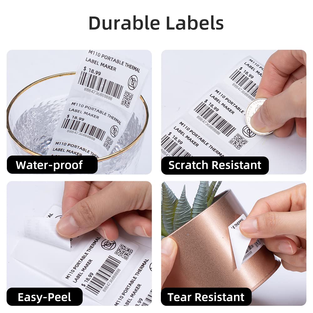 3 Roll Phomemo M110 Label Paper for M110 M120 M200 M220 M221 M150 M250 M260 M108 M100 Label Printer, White Square Self-Adhesive Paper, Phomemo Thermal Label 1.18" x 0.79" (30x20mm), 300 Labels/Roll