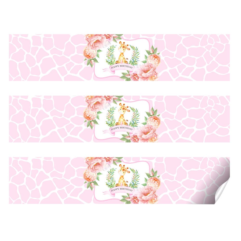 Watercolor Giraffe Birthday Themed Waterproof Water Bottle Sticker Wrappers 20 Wrap Around Labels Sized 1.75" x 8.5" by AmandaCreation