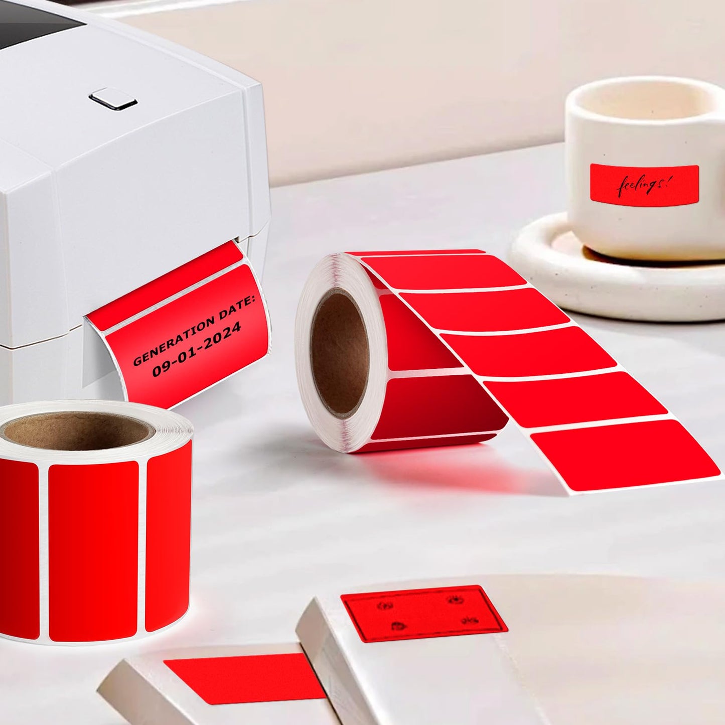 Red Direct Thermal Labels Vinyl 1 × 2 Inch Self-Adhesive Rectangle Stickers Roll Waterproof Printer Decals Name Tag for QR Code DIY Office Address 500 PCS Red