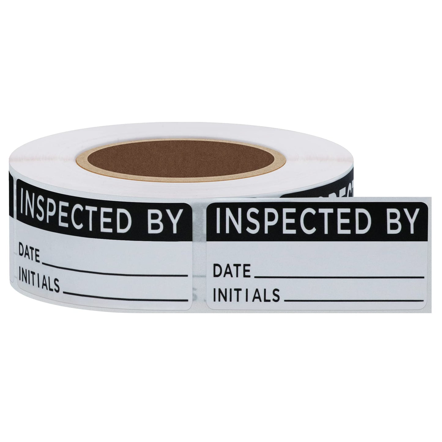 Hybsk White and Black Inspected by Labels for Inventory 1 x 2 Inch Rectangle 500 Adhesive Stickers On A Roll