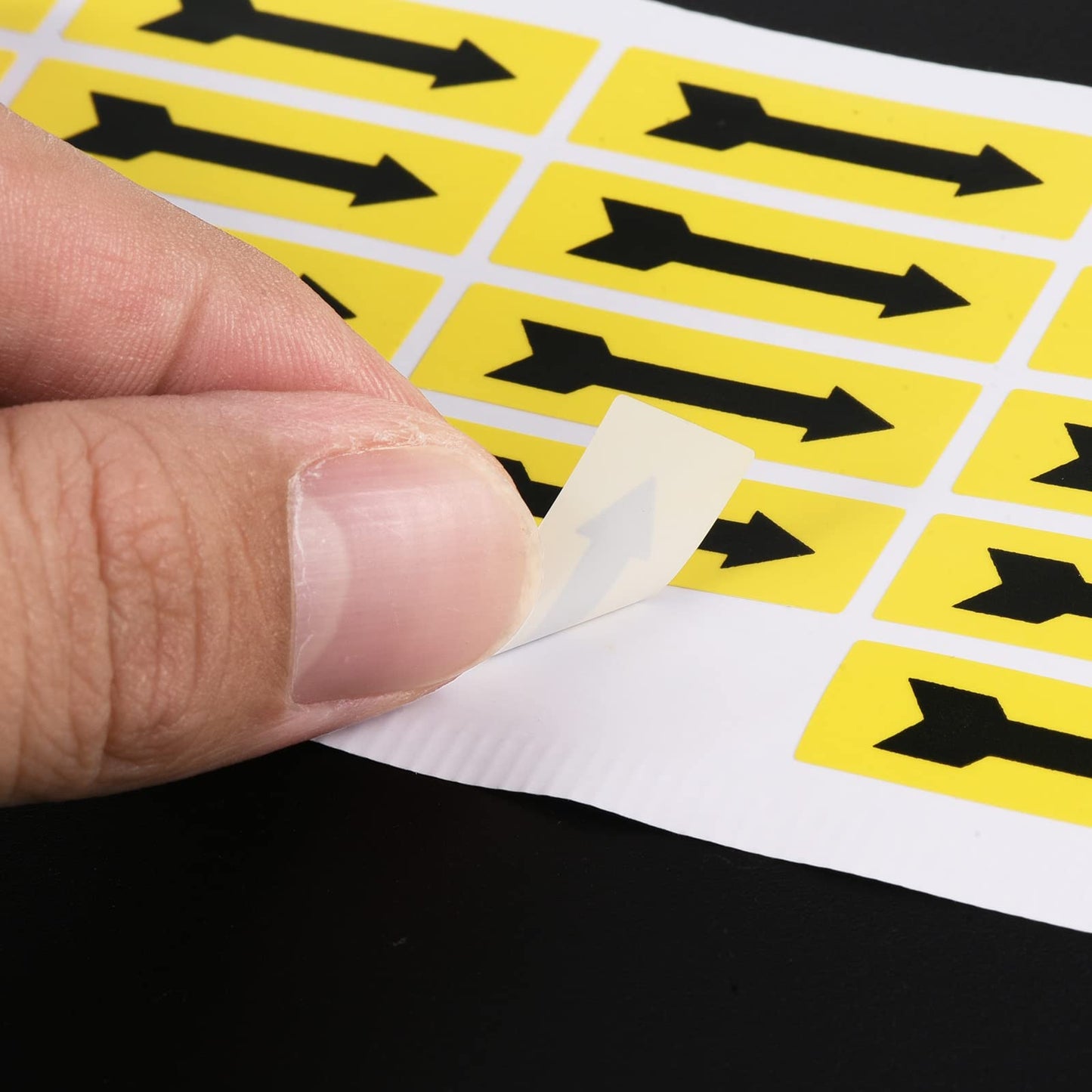 PATIKIL Small Arrow Stickers 1.4x0.4", 10 Sheet Self Adhesive Inspection Indicator Label for Industrial Work, Black Yellow