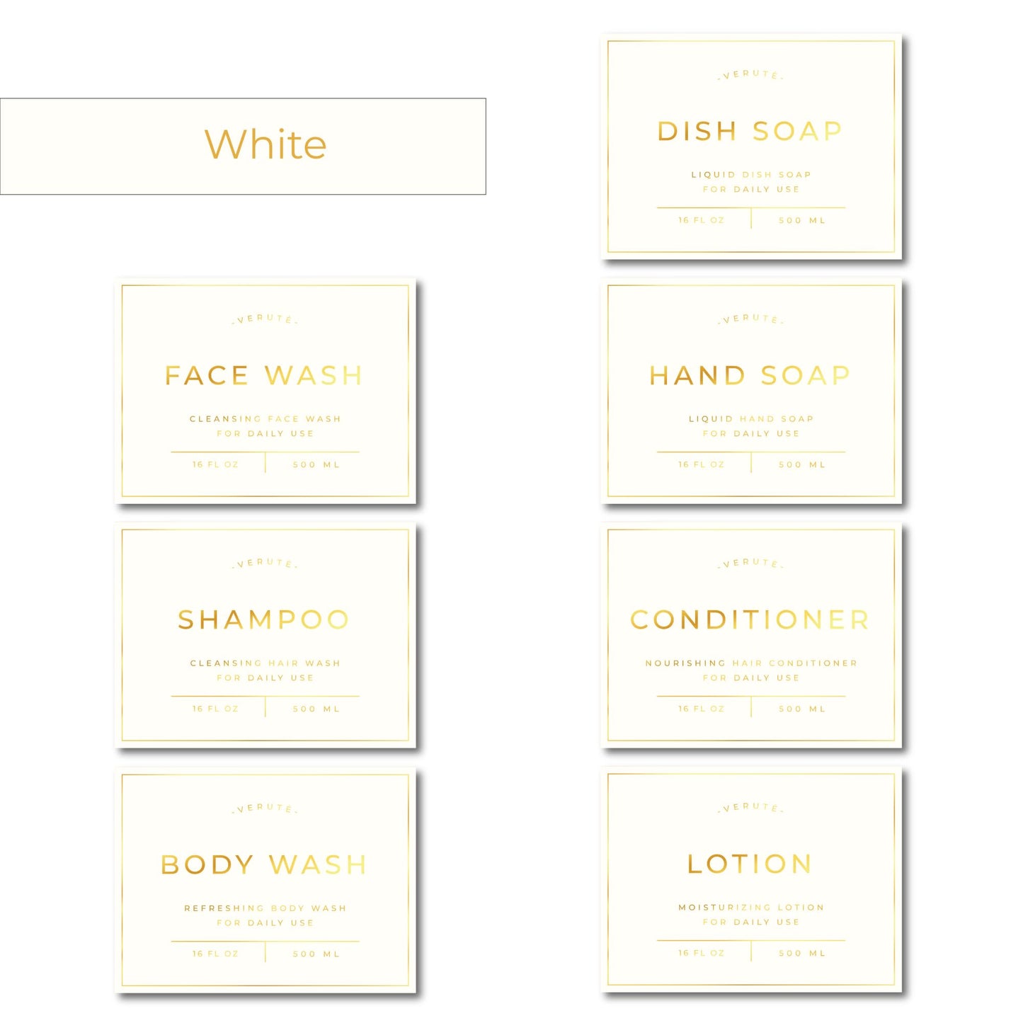 Waterproof Labels for Amber Glass Soap Dispenser and Plastic Bottles 3.15"x2.35" Peel & Stick - Kitchen, Bathroom & Shower Set - 21 Pieces (Gold Set) Gold Set
