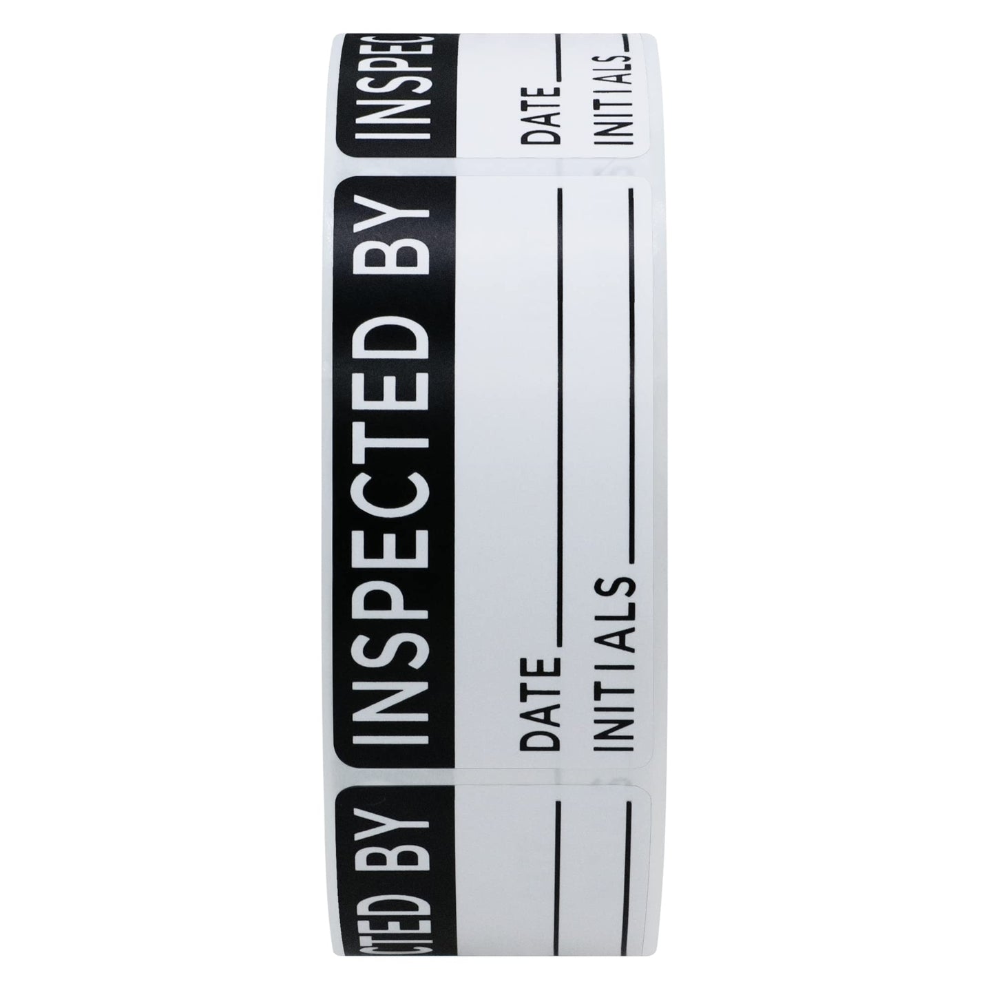 Hybsk White and Black Inspected by Labels for Inventory 1 x 2 Inch Rectangle 500 Adhesive Stickers On A Roll