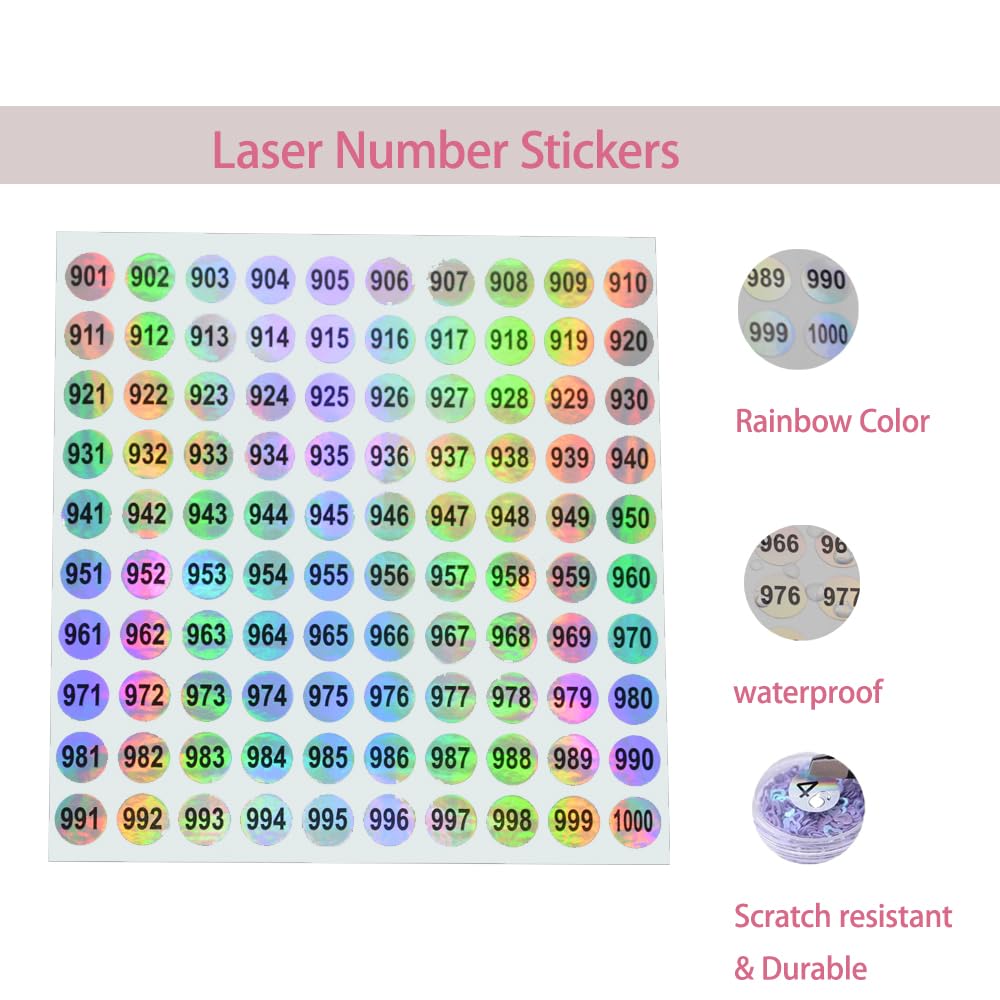 1 to 2000 Round Reflective Laser Number Stickers Self Adhesive Label Stickers Inventory Storage Organizing Sticker for DIY Craft Marking Numbering Manicure Tool (1-2000) 1-2000