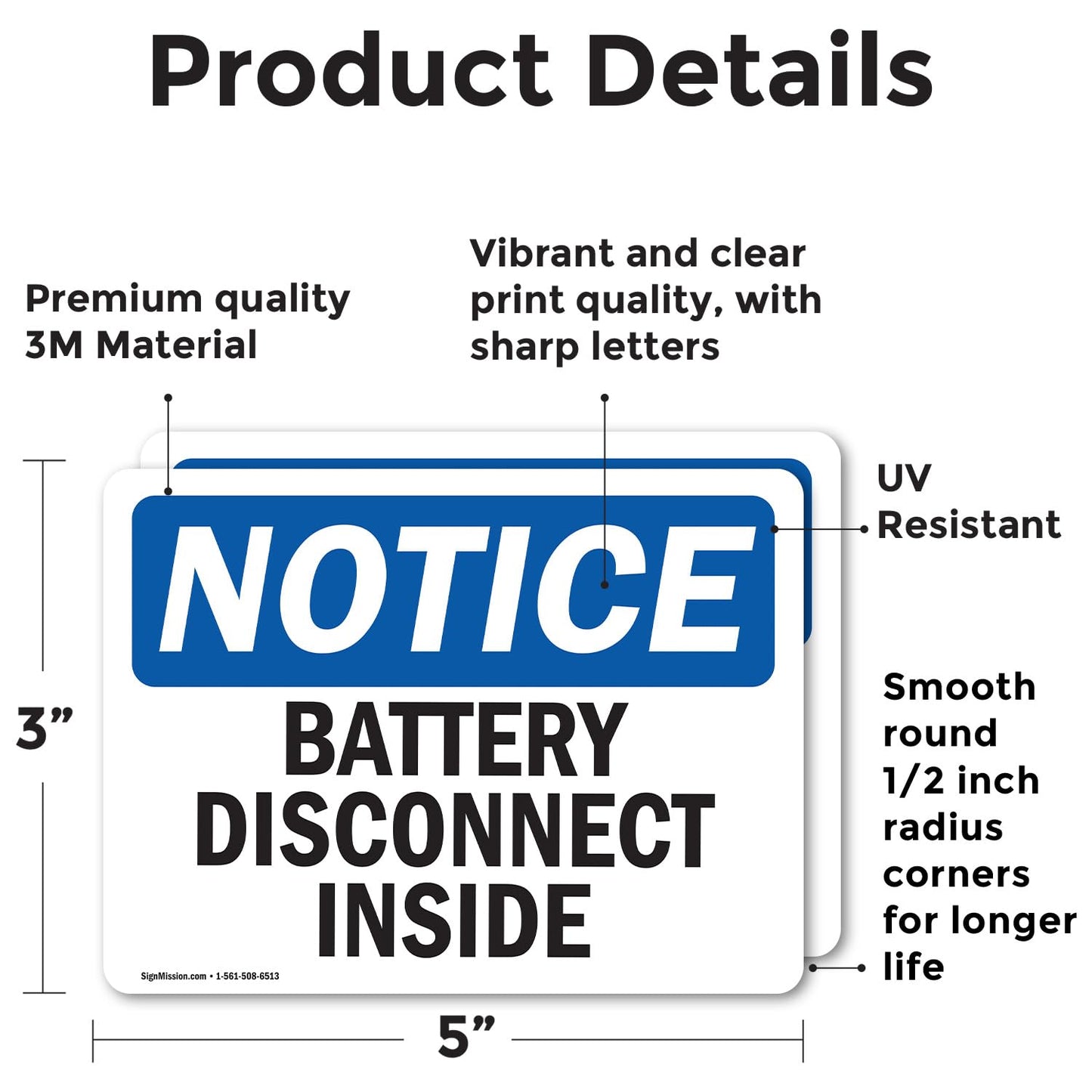 (2 Pack) Battery Disconnect Inside OSHA Notice Sign 5 Inch X 3.5 Inch Vinyl Label Decal Sticker Weather Resistant, UV Protected for Workplace, Business, and Construction Site, Made in the USA Vinyl Decal