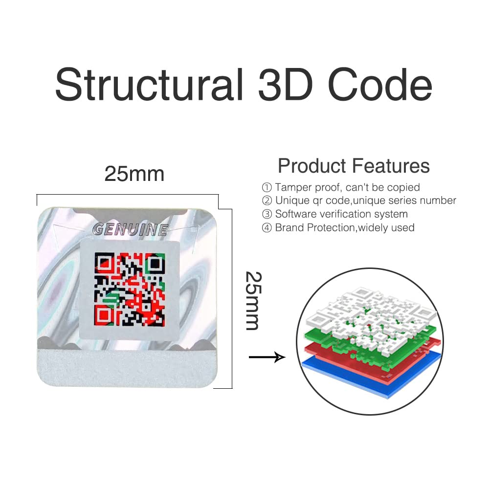 1000pcs Genuine QR Code Stickers with Authenticity Query, 25 * 25mm Original 3D Anti-counterfeiting Label for Brand Protection Hologram Scratch Off Stickers Silver