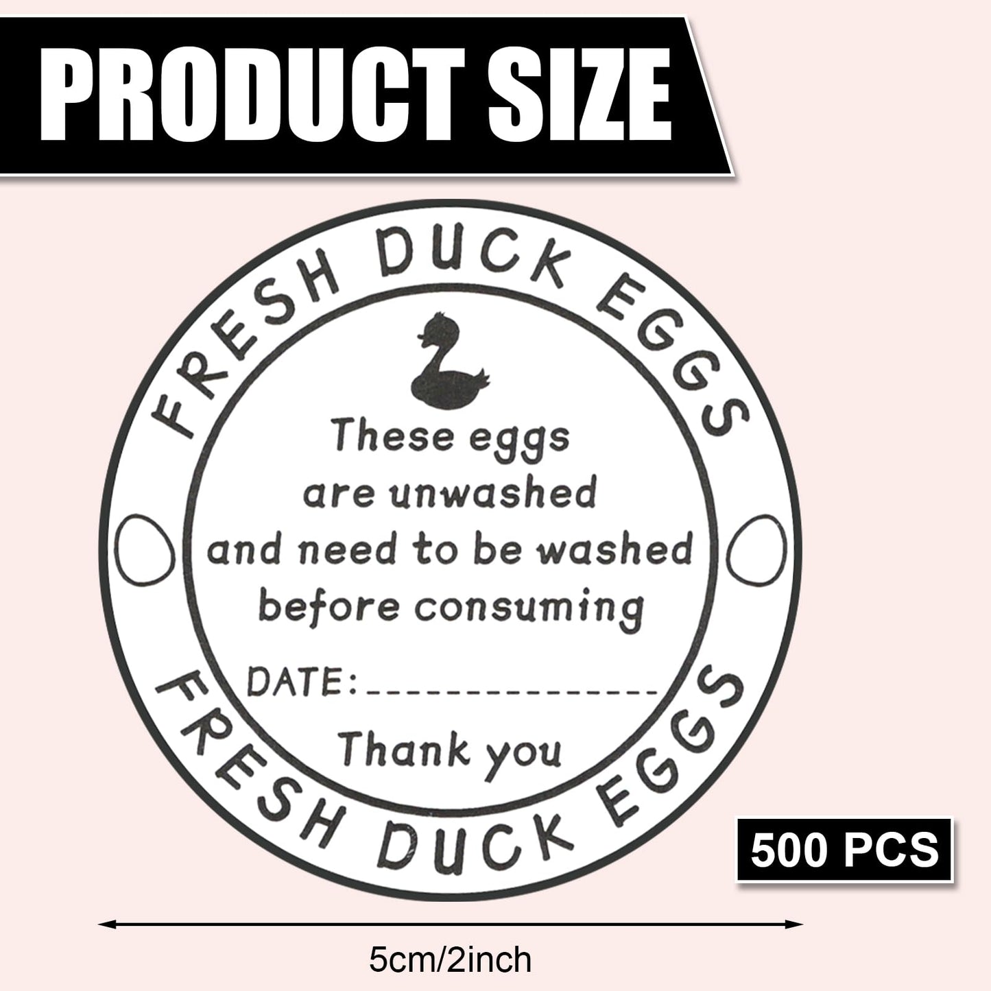 500pcs Unwashed Duck Egg Carton Labels, 2in Round Farm Fresh Egg Carton Stickers with Collection Date Self-Adhesive Egg Packaging Labeling