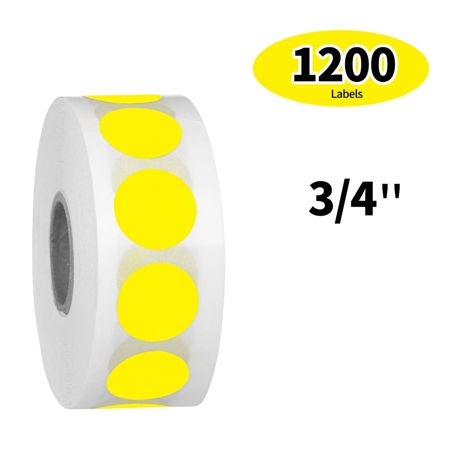 3/4 Inch Round Permanent Color-Code Dot Stickers, Yellow Color Coding Circle Dot Labels on a Roll, 1200 per Dispenser Box 3/4"