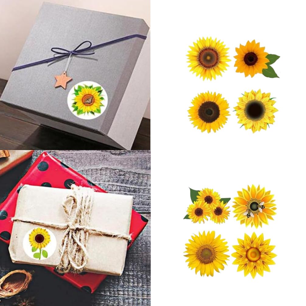 Cute Small Sunflower Stickers Roll with 8 Different Patterns, Self-Adhesive Sunflower Flowers Theme Decorative Label Stickers for Envelopes Decorations Party Laptop Gift Wrapping(Yellow, 500 Packs)