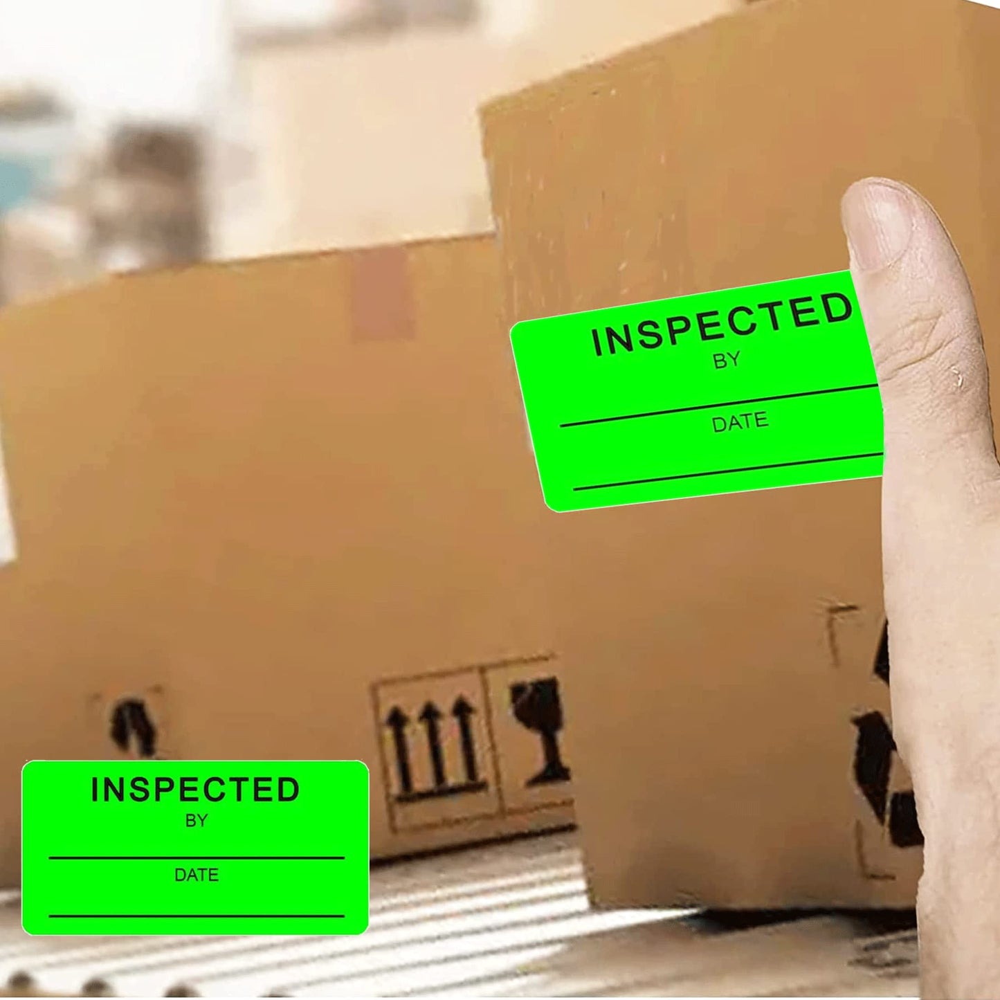 1 X 2 Inch Inspected by Rectangle Labels - Quality Control Inventory Labels 500 Green Label Fluorescent Square Adhesive Stickers for Handling Shipping Warehouse Inventory/Quality Control Organization 1 x 2 inch