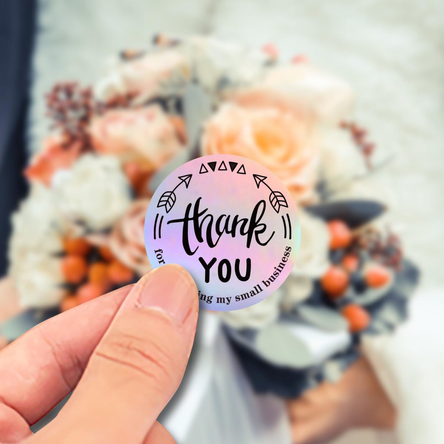 500PCS Thank You Sticker Roll, Holographic Rainbow Self-Adhesive Sticker Labels for Small Business, Gift Wrap, Envelope Closure, 1 inch