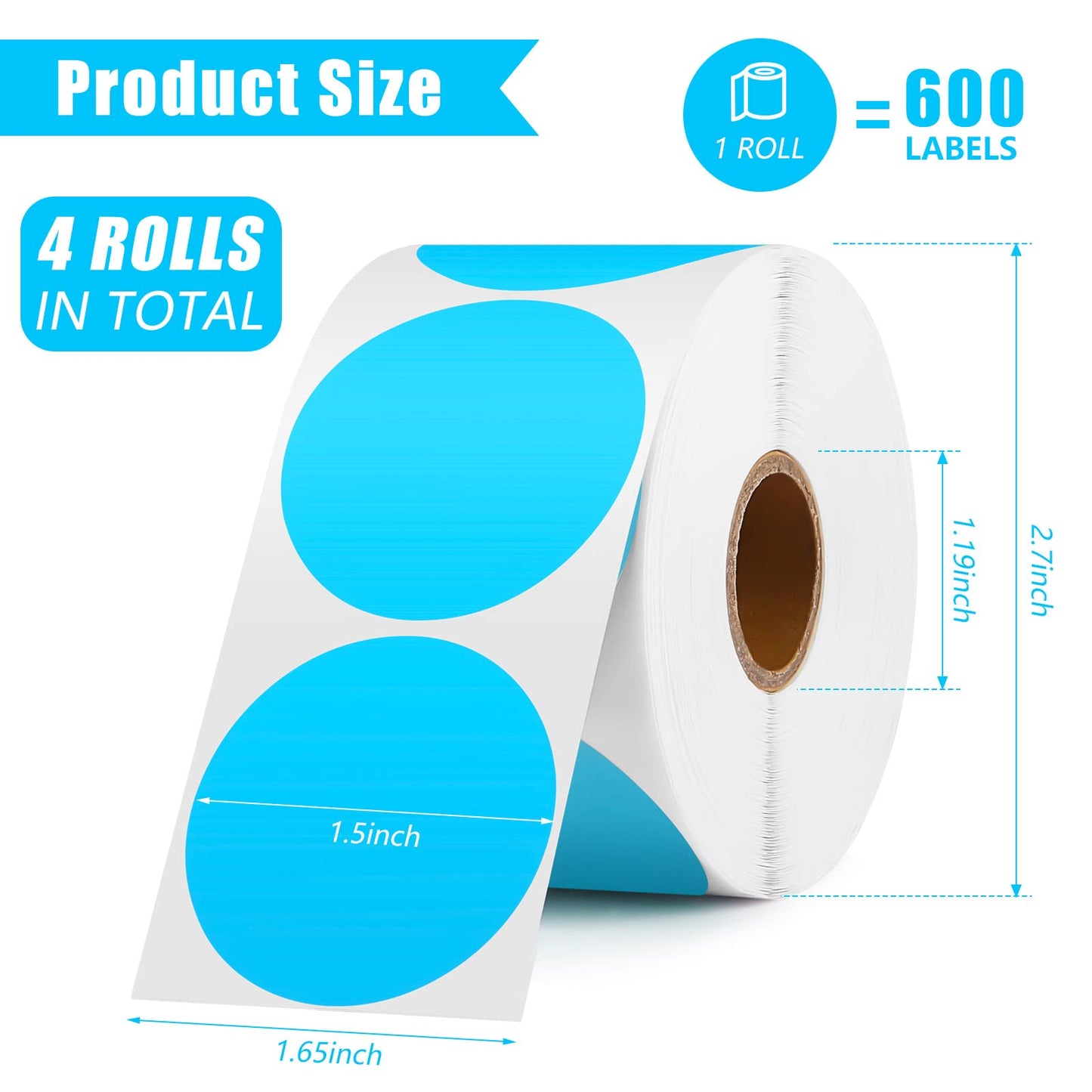 1.5 Inch 2400 Labels Circle Direct Thermal Sticker Labels Self-Adhesive Round Thermal Printer Stickers for Color Coding DIY Envelope Seal Inventory Business Labeling Compatible with Rollo, 4 Colors