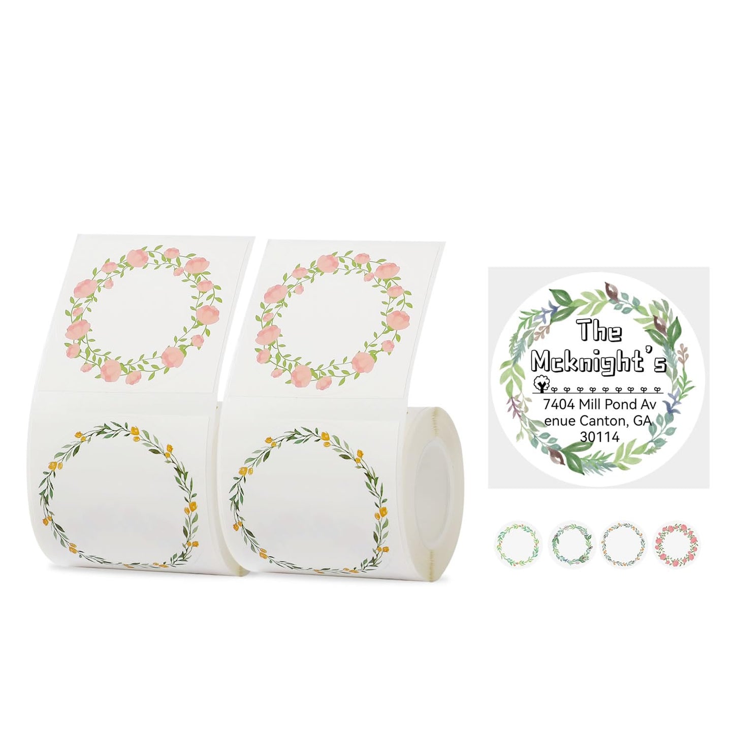 2 Rolls Multi-Purpose Round Address Wedding Waterproof Label Sticker for B1/B21/B3S Label Printer, Bottle Mason Jars Spice Food Container Kitchen organizing Storage 50x50mm,150 Label/Roll-Flower Frame Flower Frame Set