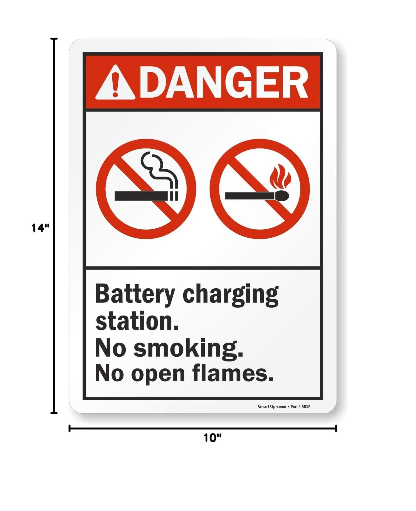 SmartSign "Danger - Battery Charging Station, No Smoking, No Open Flames" Label | 10" x 14" Laminated Vinyl 10" x 14" Vinyl Label