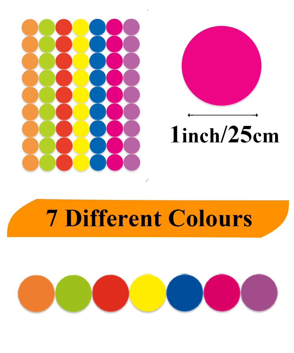 Pack of 1827 1-inch Round Color Coding Labels Circle Dot Stickers,7 Bright Neon Colors,Print or Write 8.5" x 11" Sheet(29 Sheet)