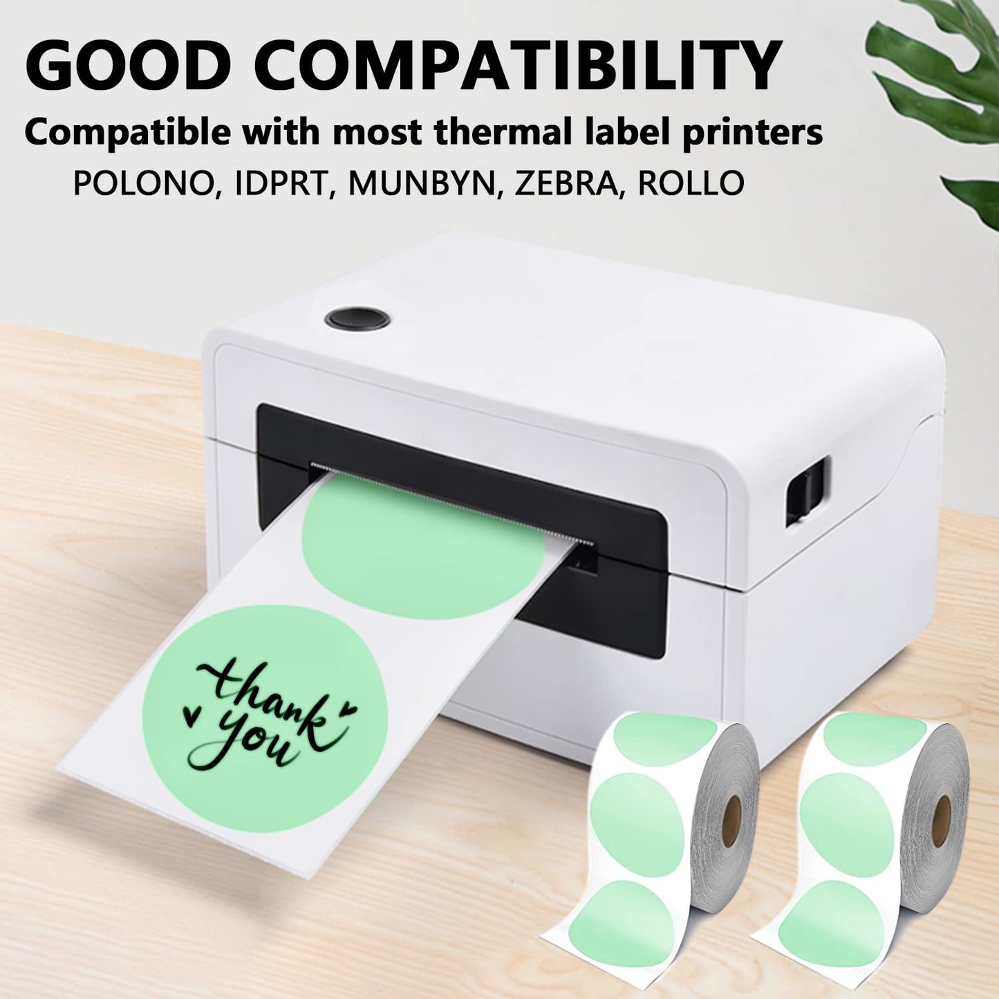 2 Inch Green Round Thermal Labels, Self-Adhesive Circle Direct Thermal Sticker Label, Multi-Purpose Thermal Sticker for DIY Logo Design, Name Tag, QR Code, Inventory - 1500 Labels/2 Roll, Green