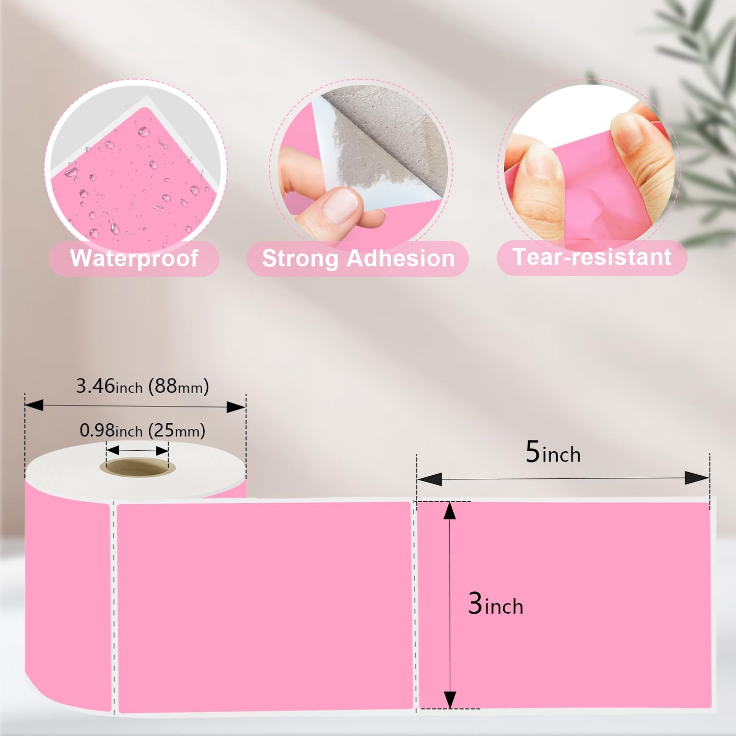 3 X 5 Inch Printable Waterproof Rectangle Color Coding Labels, 300 Per Roll Adhesive Color Coding Stickers for Bar-Codes, Address, Small Business Labeling, Inventory (Pink) Pink