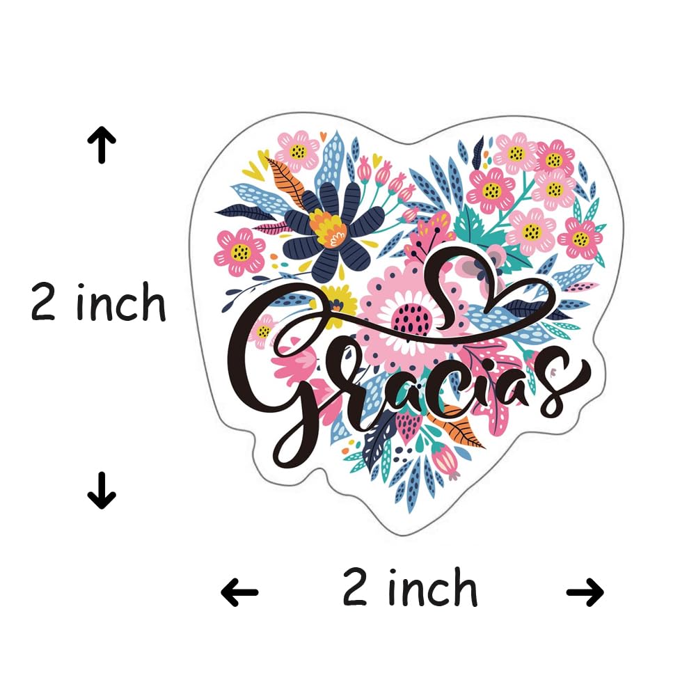 500pcs Large Spanish Gracias Stickers | Custom Shape Spanish Thank You Stickers for Party,Customers,Envelope 2 inches