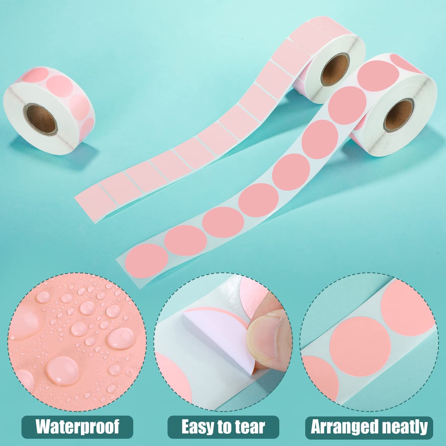 3 Rolls Mini Thermal Labels Thermal Printer Sticker 0.8 inch-1.2inch Small Size Self Adhesive Thermal Stickers Address Shipping Barcodes Sticker Labels for Printer, Square and Circle (Pink)