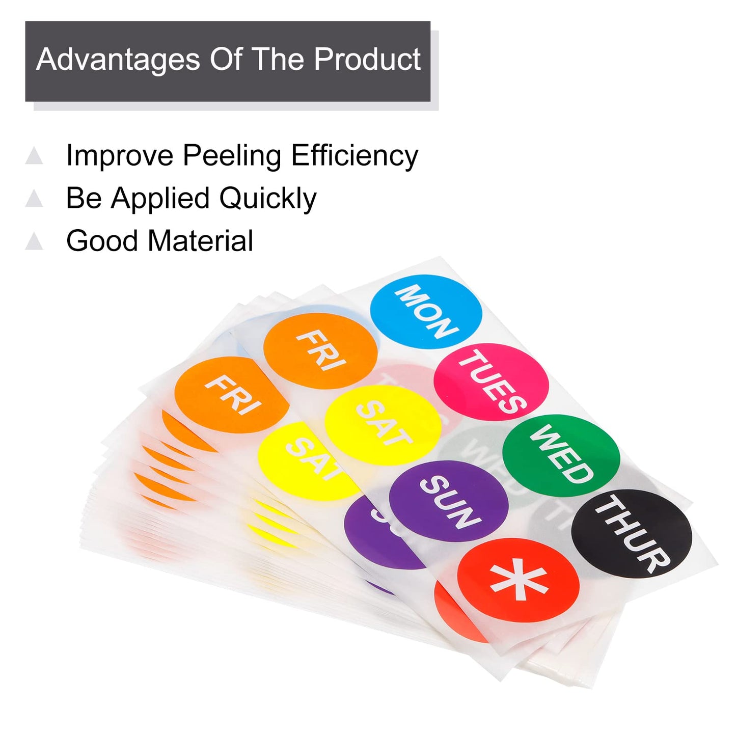 PATIKIL 7 Days of The Week Labels Color Coding Sticker Round 50mm for Food Rotation Labels with a Symbol Count 160 20
