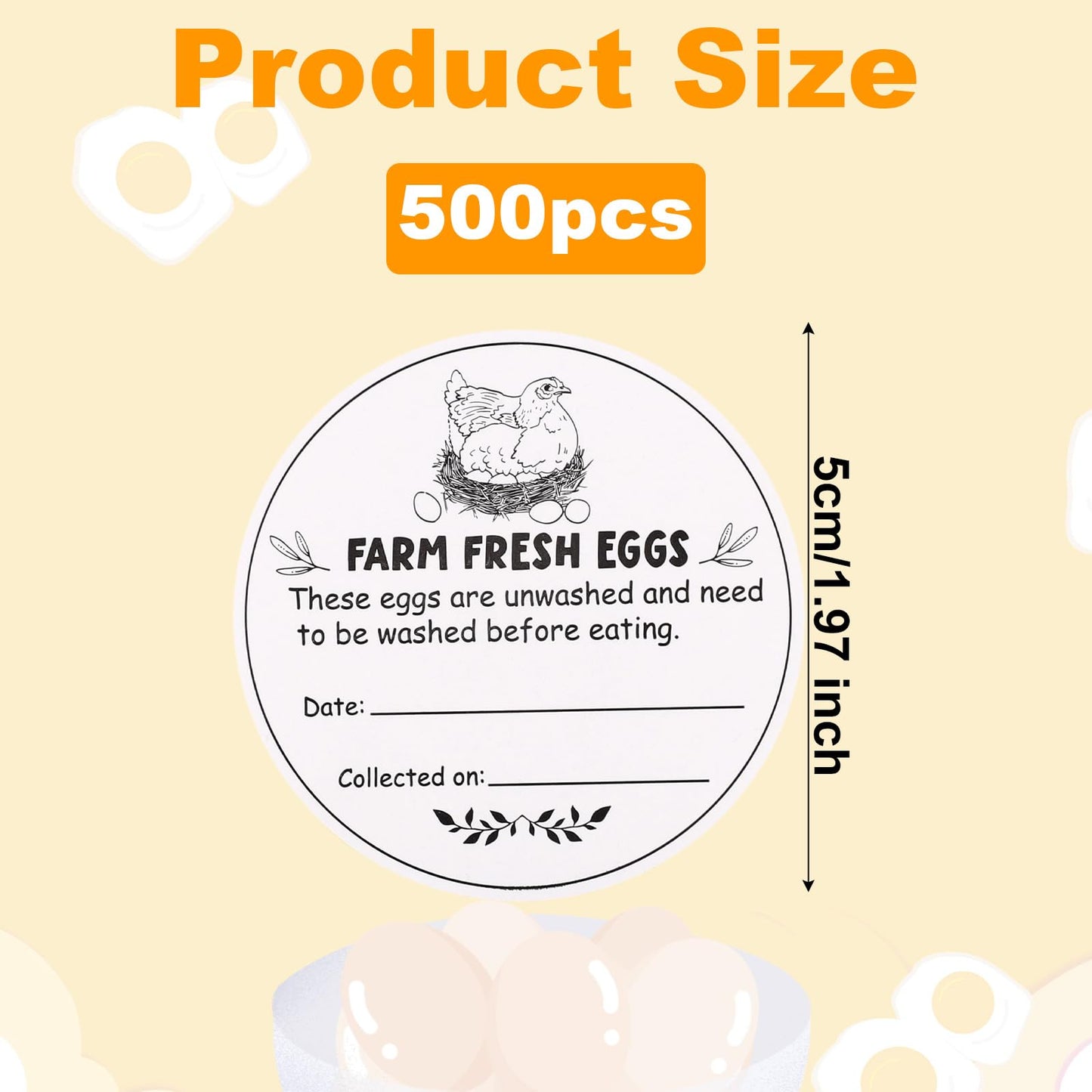 500pcs Farm Fresh Eggs Stickers, 2in Eggs Stickers Round Egg Carton Stickers Labels Self-Adhesive Egg Stamps for Fresh Eggs Chicken Quail Egg Packaging Stickers