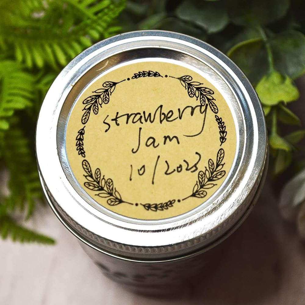 2" Canning Labels for Jars & Lids, 500 Labels per Roll, 4 Different Wreath Designs, Round Kraft Christmas Mason Jar Stickers, Food Labels Pantry Labels, Mason Jar Labels Spice Labels Bottle Labels Brown_500 Labels